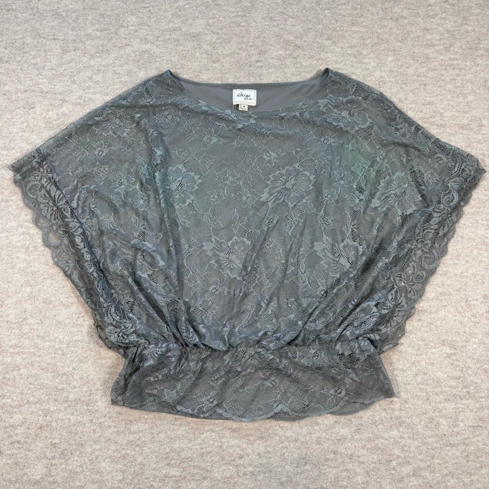 Beige by eci Gray Lace Blouson Top